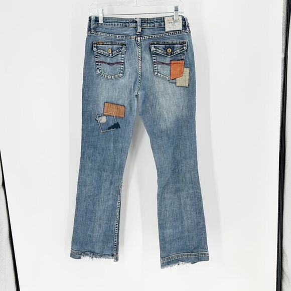 Vintage Pepe London patchwork distressed mid rise flare deans 90s size 30 - Picture 2 of 11